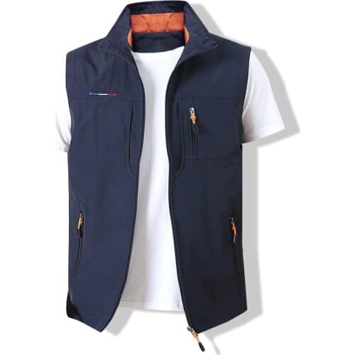 Mens Waistcoat Jackets Vest 2021 Summer New Solid Color Stand Collar Climbing Hiking Work Sleeveless with Pocket