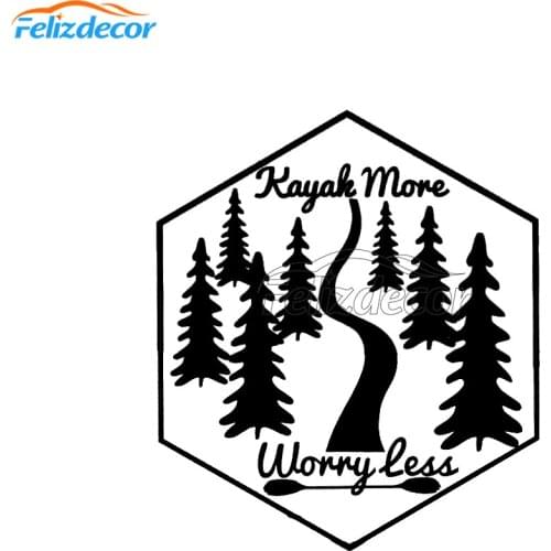 15*17cm Kayak More Worry Less Quote Vinyl Stickers Car Window Decal Kayaking Bumper Car Decor Decals Silver Black Color L1058