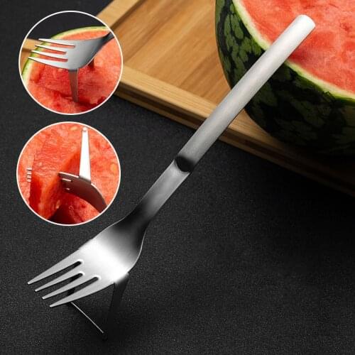 2 in 1 Watermelon Fork Slicer 304 Stainless Steel Cut Melon Tool Cutter Fruit Fork Melon Fruit Cutting Fork Kitchen Accessories