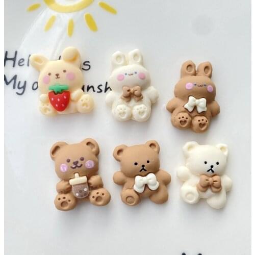 20Pcs/lot Cartoon Rabbit Bear Flat back Resin Cabochon Scrapbooking Fit Phone Deco Parts DIY Hair Bows Center Accessories Craft