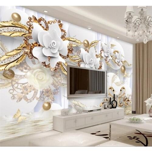 3D Wallpaper Circle Luxury Relief Flower Pearl Jewelry TV Background Wall Living Room Bedroom Photo Wallpaper mural