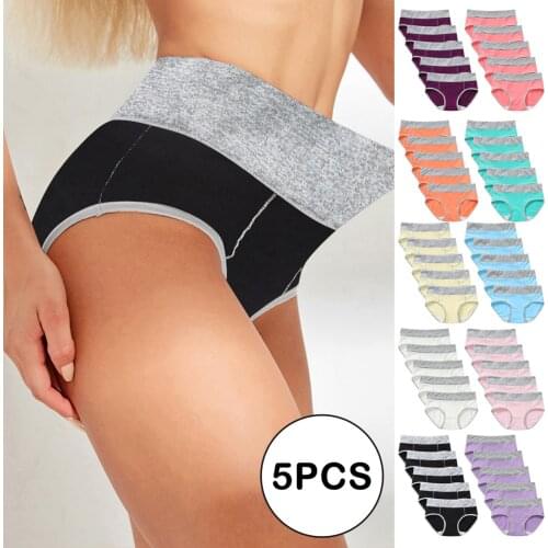 5pcs Womens Cotton Underwear Sexy Patchwork Panties Fashion Soft Seamless Comfort Briefs High Waist Underpants Female Lingerie