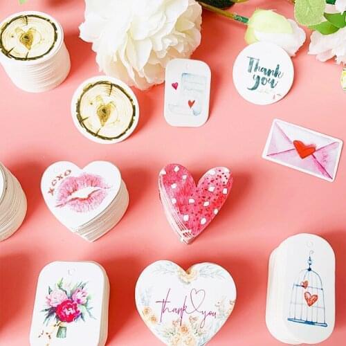 50Pcs Thank You Kraft Paper Hang Tags DIY Handmade Multi Style Tag With Rope Labels Party Gift Wrapping Supplies