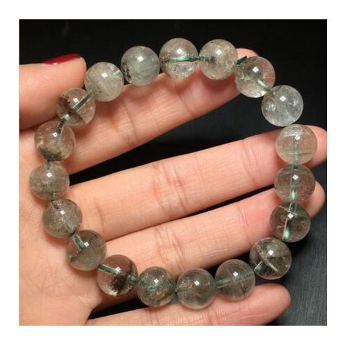 9.5-10mm Natural Green Phantom Ghost Garden Quartz Crystal Beads Bracelet AAAA