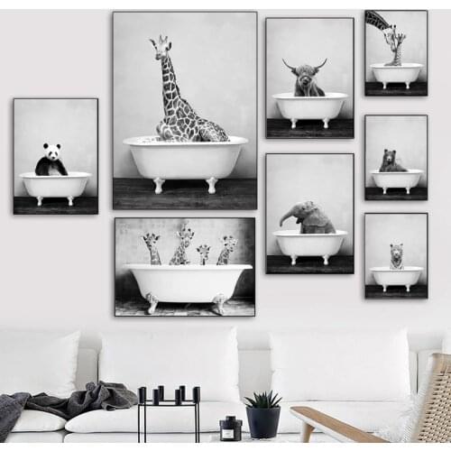 Abstract funny bathtub animal cute mural kids room family canvas art deco poster decoration