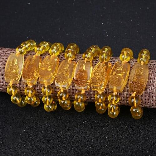 Bracelet Patron Saint Avalokitesvara Bracelet Joyeria Fina Bouddha Natural Stone Yellow Crystal Jewelry Vintage Charms