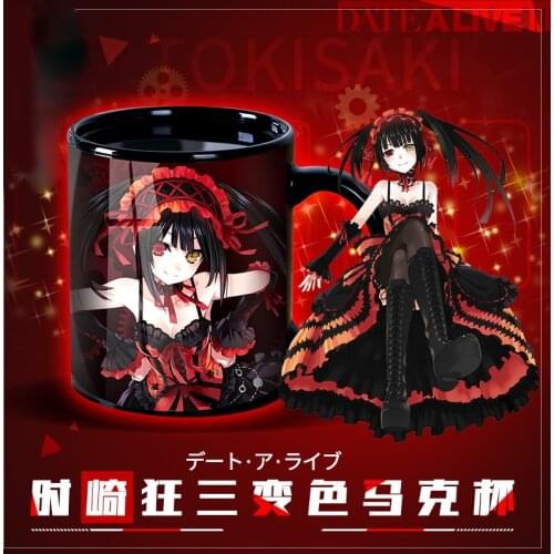 1pcs Black Anime DATE A LIVE Cartoon Tokisaki Kurumi Ceramic Change Color Coffee Mug Water Milk Cup Cosplay Prop Gift for Friend