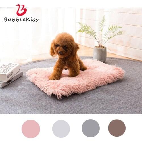 Bubble Kiss Long Plush Dog Bed Pet Cushion Blanket Soft Fleece Cat Cushion Puppy Sofa Mat Pad For Small Large Dogs Pink Bed Mats