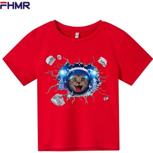 T shirt cat Colorful Casual tee Summer Short sleeve Round neck baby anime clothes animal Cat T-shirt 2020 fashion Childrens wea