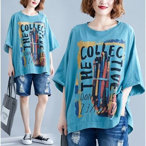 2020 NEW Summer Womens Oversize T-shirt Loose Printed Short sleeve Tees Casual Tops Cotton Tshirt Lady O-collar T-shirts 3373