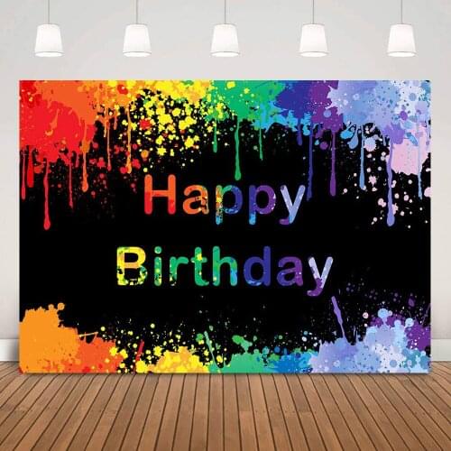 Graffiti Splatter Painting Themed Birthday Backdrop for Party Decoration Art Splash Paint Happy Birthday Background Photobooth