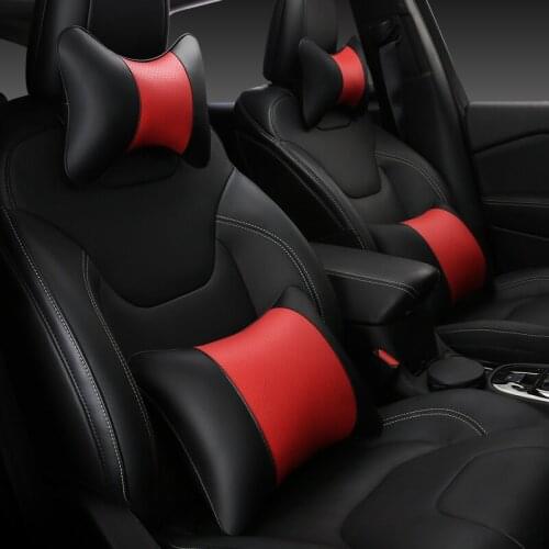 KKYSYELVA Leather Car Neck Pillow Auto Headrest pillows Lumbar Support for home office Chair Car Styling Interior Accessories