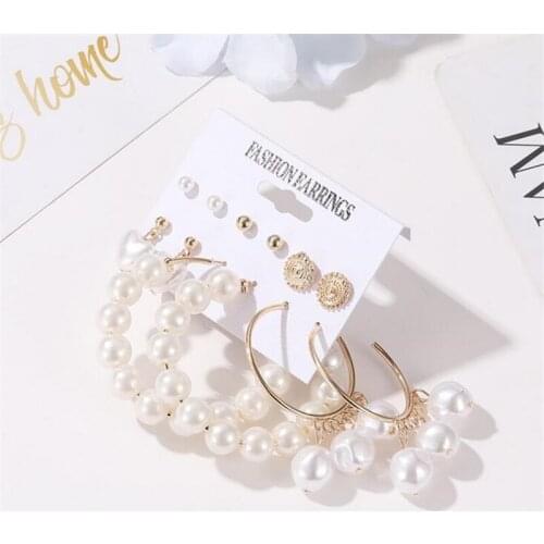 Round heart shape pearl beads charms hollow round loop dangle earrings button stud earring set jewelry set for woman