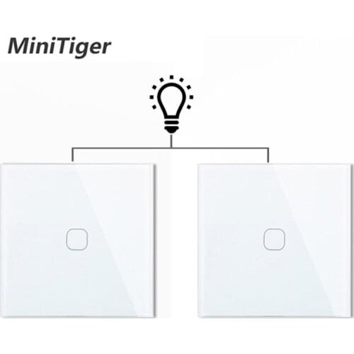 Minitiger EU 1 Gang 2 Way Wall Light Controler Smart Home Automation Touch Switch Switch Waterproof and Fireproof 2pcs/pack