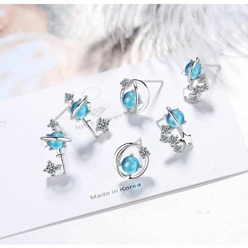 925 Sterling Silver Crystal Planet Stud Earrings For Women Party Wedding Party Jewelry Accessories Pendientes eh219