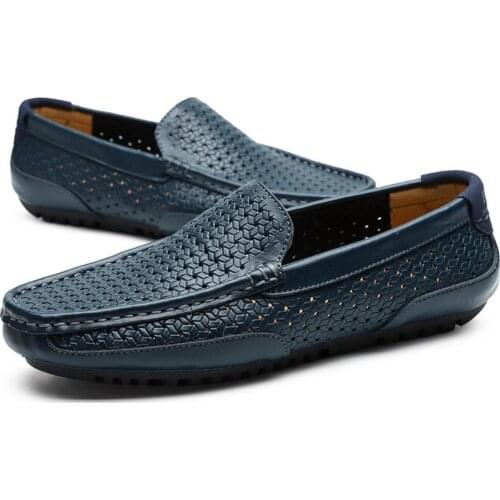 New Listing Men Casual Shoes Luxury Summer Genuine Leather Mens Loafers Moccasins Hollow Out Breathable Slip On Driving Shoes
