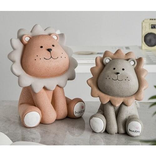 Cartoon Resin Lion Sculpture Ornaments Living Room TV Cabinet Handicraft Piggy Bank Home Decoration Accessories Trinkets Gift