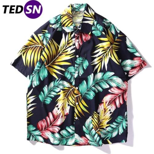Hawaii Loose Hip Hop Men Shirts Streetwear Summer Beach Flower Print Short Sleeve 2020Vacation Cotton Casual Tops