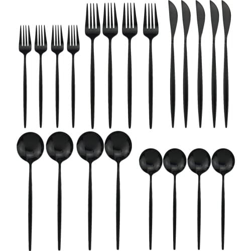 Western 20pcs Shiny Dinnerware 18/10 Stainless Steel Black Flatware Cutlery Set Cute Gift Sets Drop Shipping Service for 4