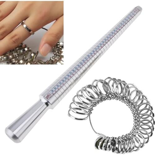 US EU Standard Ring Measurement Tool Set Ring Sizer Gauge 3-34 with Alloy Finger Rings and Metal Measuring Stick for Jewelry