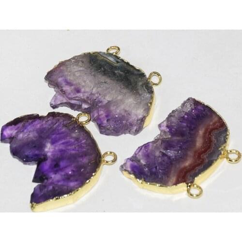 Natural Jewelry slice Purple Crystal Quartz moon pendant femme 2019 rough semicircle geode druzy amethysts stone connector women