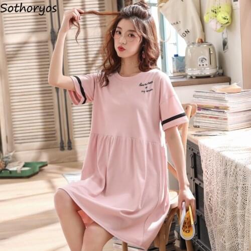 Nightgowns Women Summer O-neck Knee-length Print Large Size 3XL Korean Style Elegant Cute Soft Fashion Leisure Breathable Simple