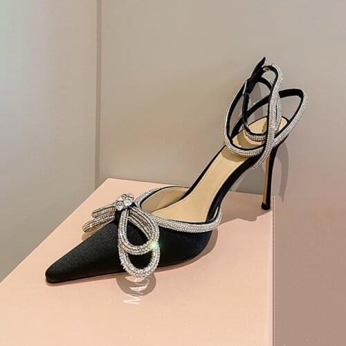 2021 New Style Beautiful Water Drill Bow Thin Heels Sandals Princess Style Bling Party Shoes Guaranteed Quality Multiple Color