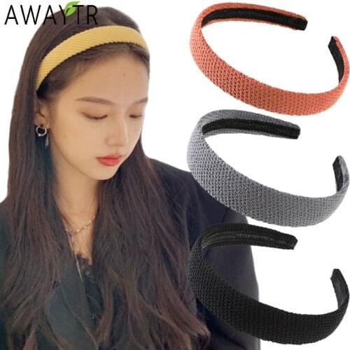 AWAYTR New Fashion Women Hair Accessories Wide Solid Color Weave Hairbands Elastic Hair Hoop Girls Headband Headwraps Wholesale