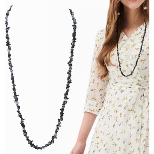Trendy Vintage Long Beaded Necklace Natural Stone Snowflake Obsidian Strand Chain Necklaces for Women Jewelry Accessories B210