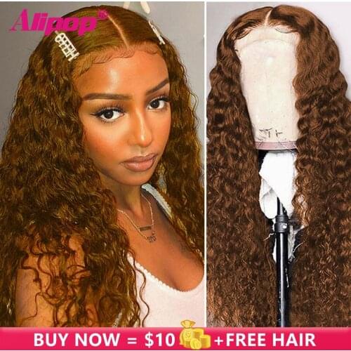 #4 Human Hair Wigs Water Wave Lace Front Wigs Pru Placked Brazilian Remy Hair T Part Wig 8-26 Inch 180% Density Wig