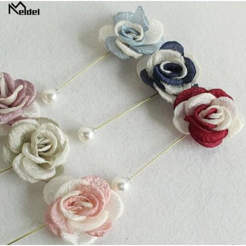 Meldel Wedding Corsage Mens Suit Brooch Prom Party Wedding Boutonniere Artificial Fabric Flower Handmade Men Suits Accessories