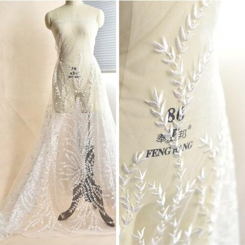 Foliage embroidered lace fabric for wedding dress adornment high-end cloth hand-made DIY tulle mesh fabric