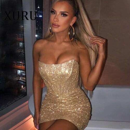XURU Summer New Womens Dress Sexy Party Nightclub Strapless Dress One-shoulder Wrapped Chest Dress