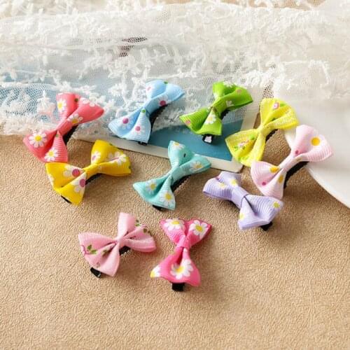 10Pcs/lot Hot Candy Color Bow Hairpin Solid/ Dot/ Flower Print Ribbon BB Hair Clips for Baby Girls Kids Hair Accessories