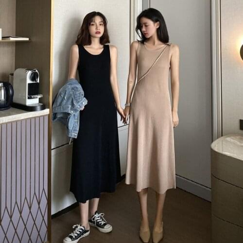 Womens Dresses Sleeveless Knit Dress 2021 Summer Fashion Sling Long Dress