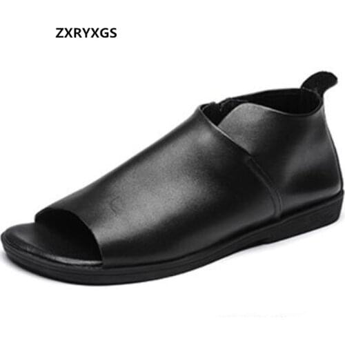 2021 New High Quality Soft Cowhide Fish Mouth Shoes Women Leather Sandals Flat Soft Comfortable Sandals Summer Roman Sandals