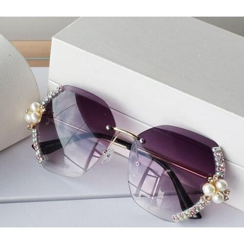 Diamond Pearl Gradient Sunglasses Women Rimless Vintage Luxury Crystal Glasses Fashion Vintage Eyeglasses Lentes De Sol Mujer