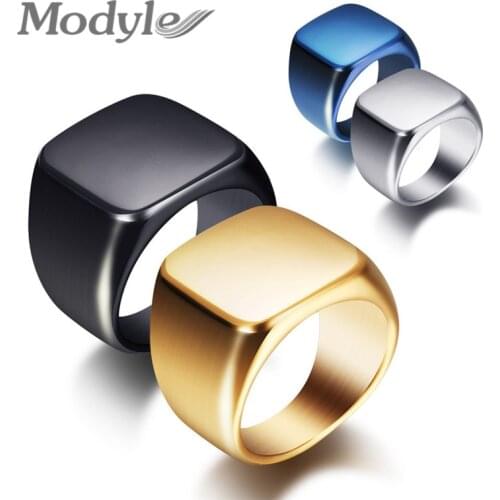 Modyle 2021 New Fashion High Polished Punk Vintage Big Square Ring 316L Stainless Steel Jewelry Cool Men Band Party Ring