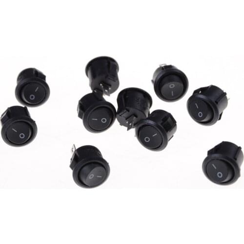 10Pcs 16mm Diameter Small Round Boat Rocker Switches Black Mini Round Black White Red 2 Pin ON-OFF Rocker Switch