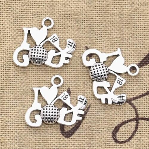 10pcs Charms I Love Golf 17x22mm Antique Tibetan Silver Color Pendant Findings Accessories DIY Vintage Choker Handmade Jewelry