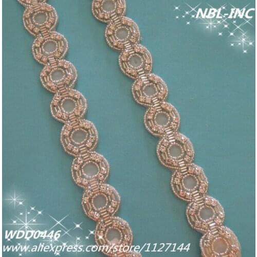 10 YARDS )Wholesale bridal rhinestone applique beaded trim iron on for wedding dress sash IRON ON WDD0446