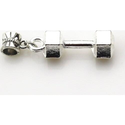 20pcs/lot dumbbell sports charms hanging charm big hole pendant beads fit brand bracelet diy dangle charms jewelry