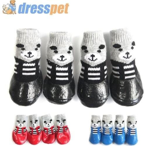4pcs/Set Snow Pet Dog Shoes Non-slip Warm Socks For Puppy Small Dogs Cat Cotton Rubber Waterproof Winter Dog Shoes For ChiHuaHua