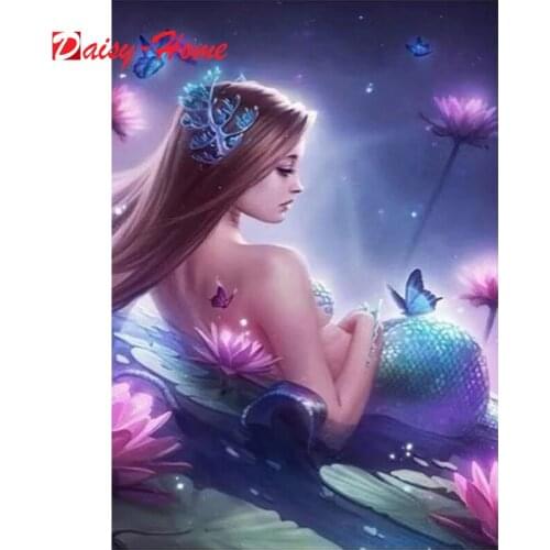 5d Diy Diamond Painting Mermaid Full Square Cartoon Diamond Embroidery Cross Stitch Rhinestone Painting
