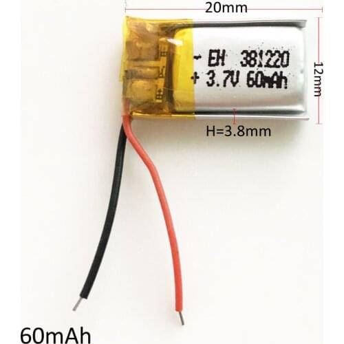 60mAh small size lithium polymer li po rechargeable battery li cells for MP3 bluetooth pen MID headset headphon video pen 381220