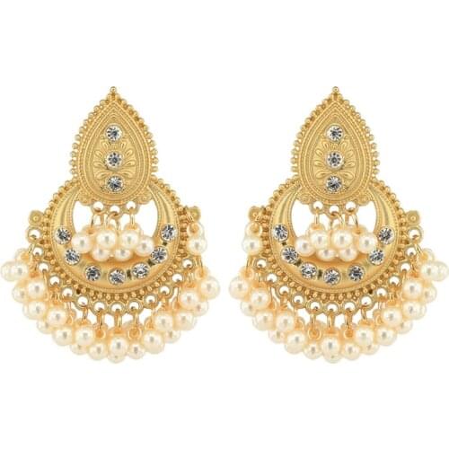 Bollywood Ethnic Bridal Bride Kundan Earrings Peacock Pearls Jhumka Jhumki Indian Bahubali Drop Earrings Fashion Jewelry