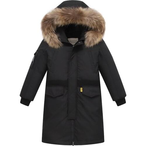 Kids Winter Down Jackets Real Fur Collar Children Warm Hooded Outerwear Coat For Teen Boys 5-16 Years Parkas -30 Degree TX046