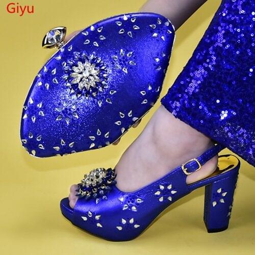 Doershow nice Shoes and Bag Set African Sets 2019 blue Color Italian Shoe Bag Set Decorated with Rhinestone High Quality!HAB1-10