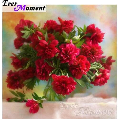 Ever Moment 5D DIY Diamond Embroidery Red Flower In Vase Diamond Mosaic Full Square Drills Artwork Home Decoration ASF1137
