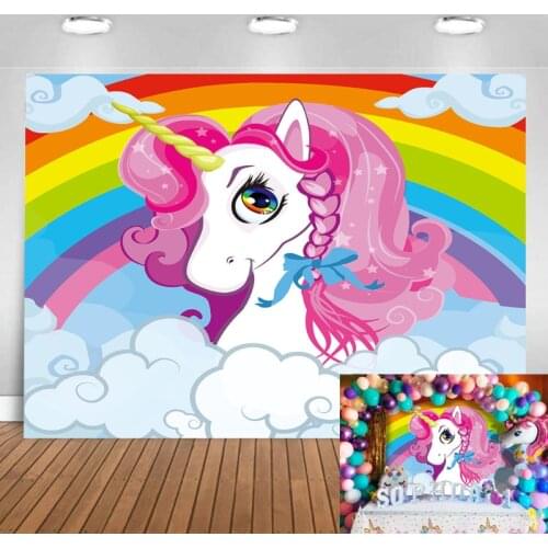 Backdrop Cartoon Unicorn Lovely Birthday Party Wedding Child Adult Photo Shoot Background for Photography Photo Studio